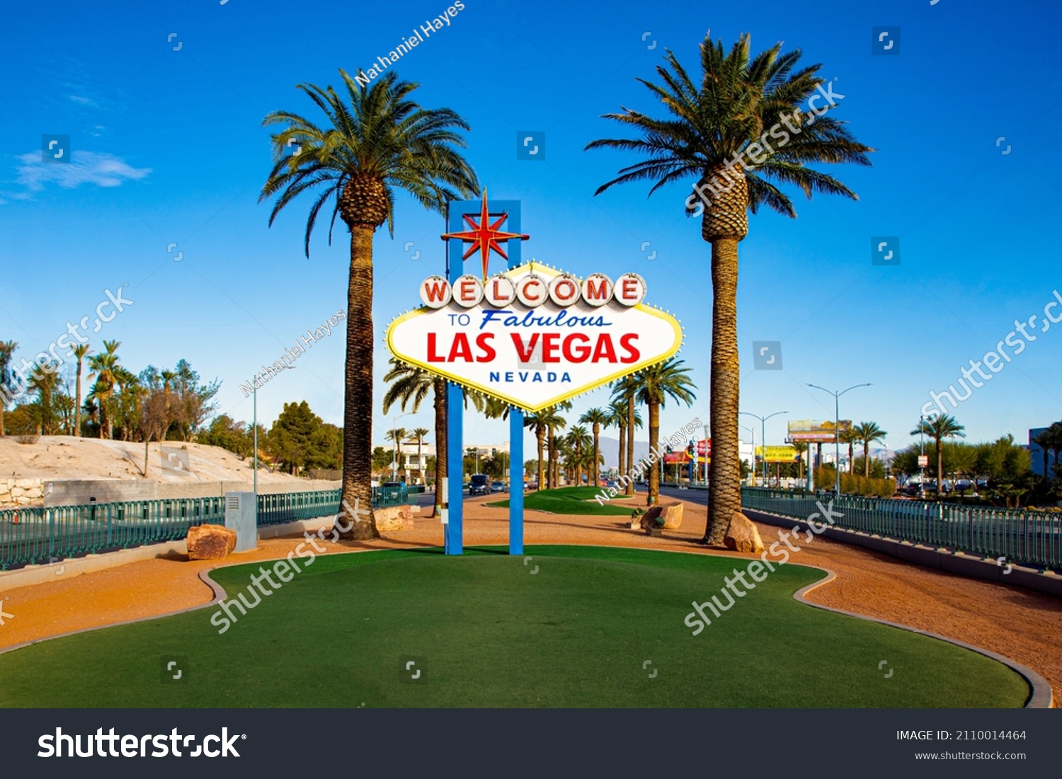 Welcome To Fabulous Las Vegas Nevada Sign.  Clean, Wires, Hotels removed.  #2110014464