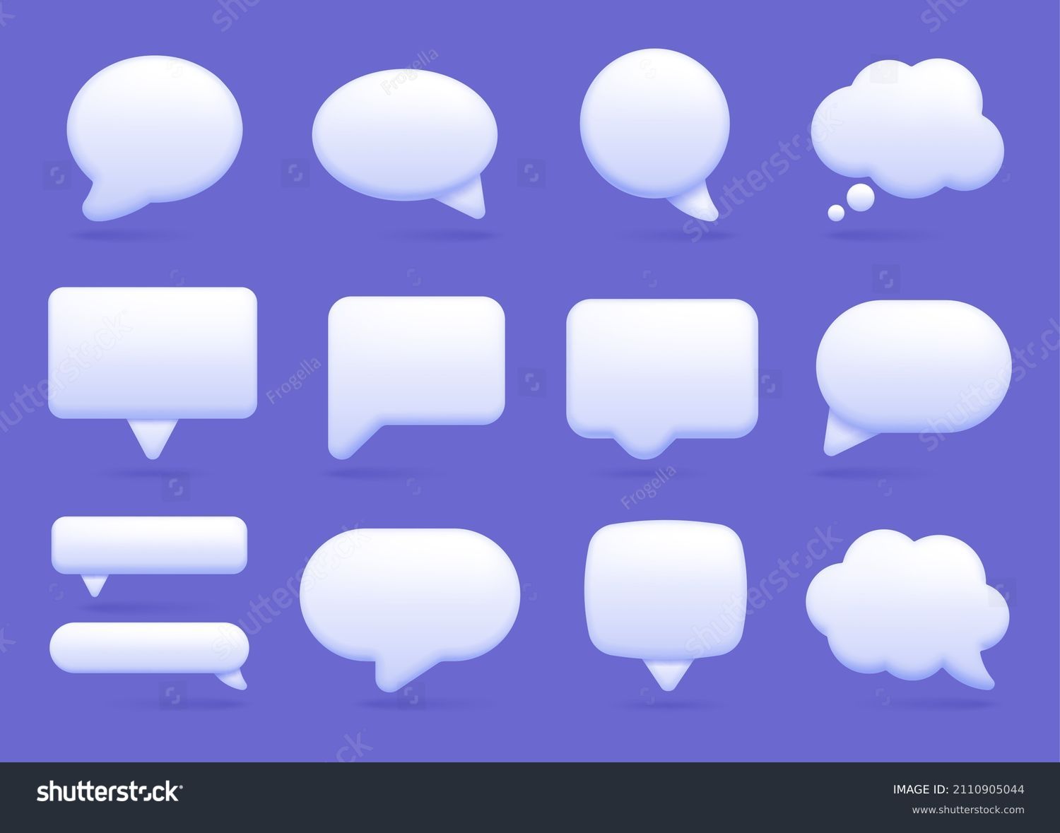 3d white speech bubble, social media chat message icon. Empty text bubbles in various shapes, comment, dialogue balloon vector set. Thought clouds of different shape as rectangle, ellipse #2110905044