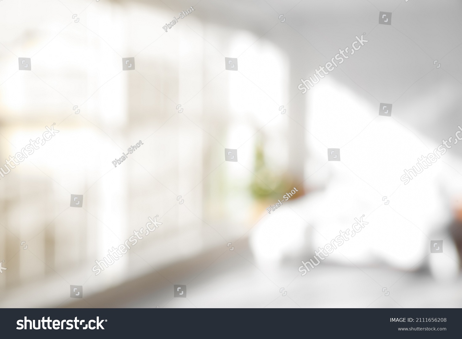 Blurred view of light bedroom with big window #2111656208