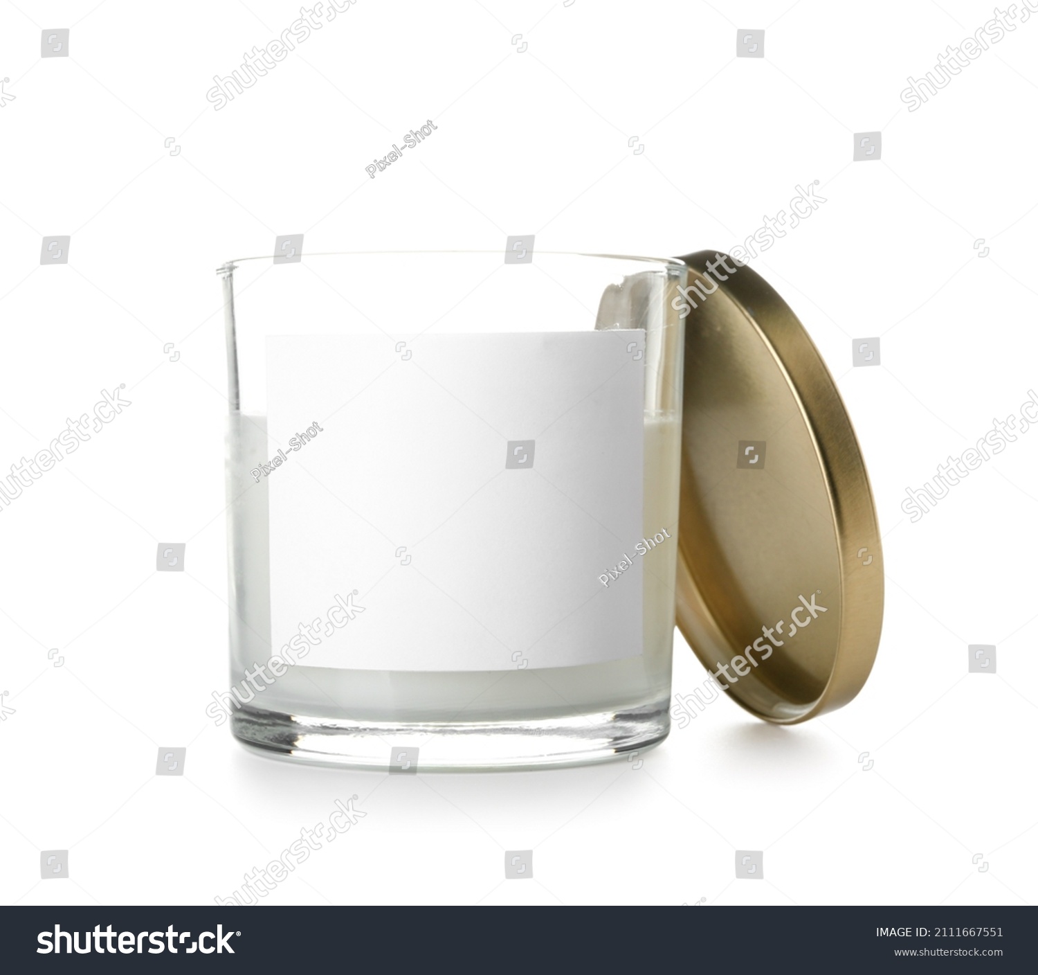 Glass holder with scented candle isolated on white background #2111667551