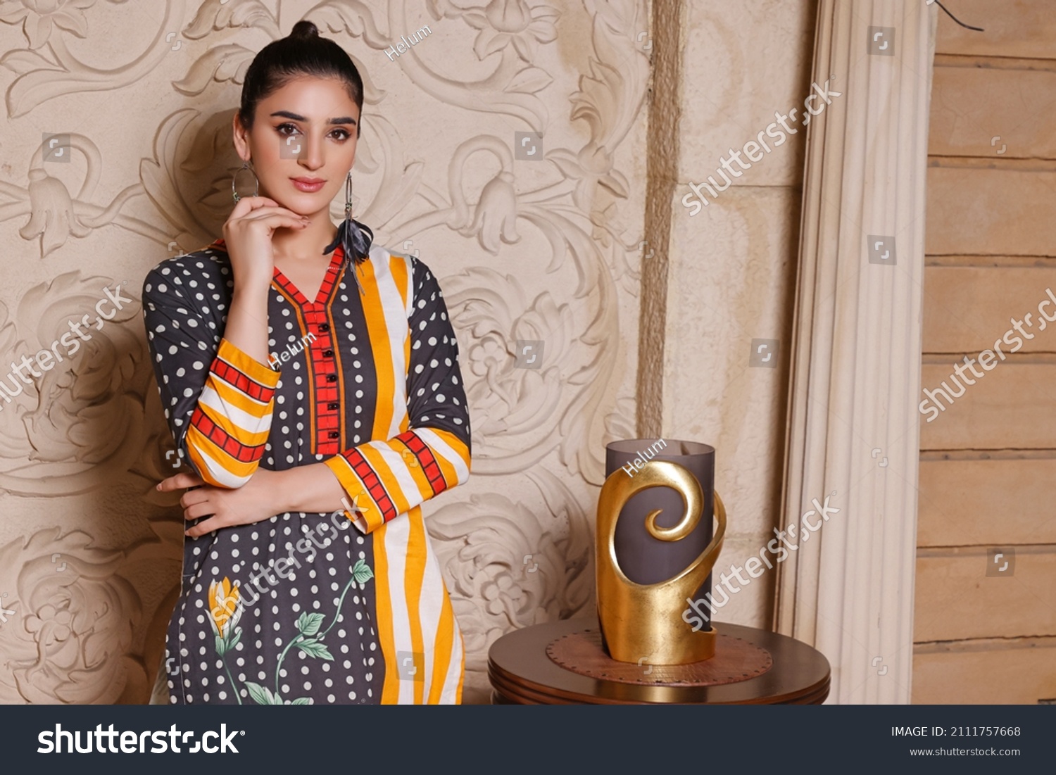 A Pakistani Model is wearing traditional dress Shalwar kameez - Kurti #2111757668