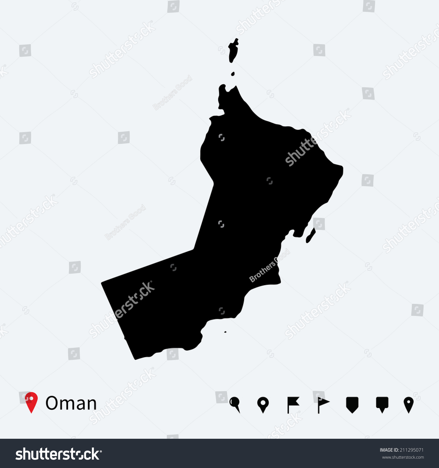 High detailed map of Oman with navigation pins. - Royalty Free Stock ...