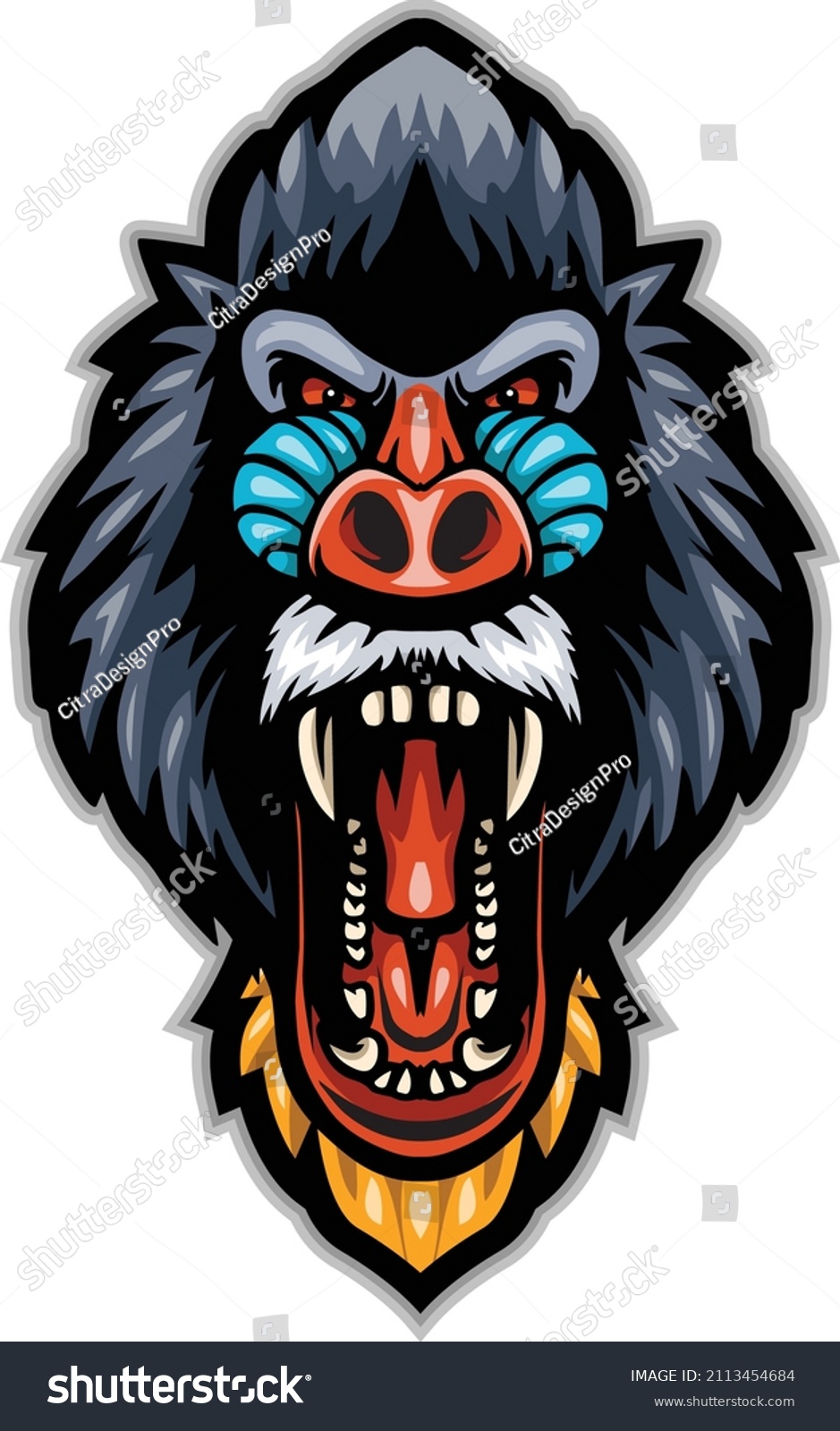 Cartoon angry mandrill head mascot #2113454684