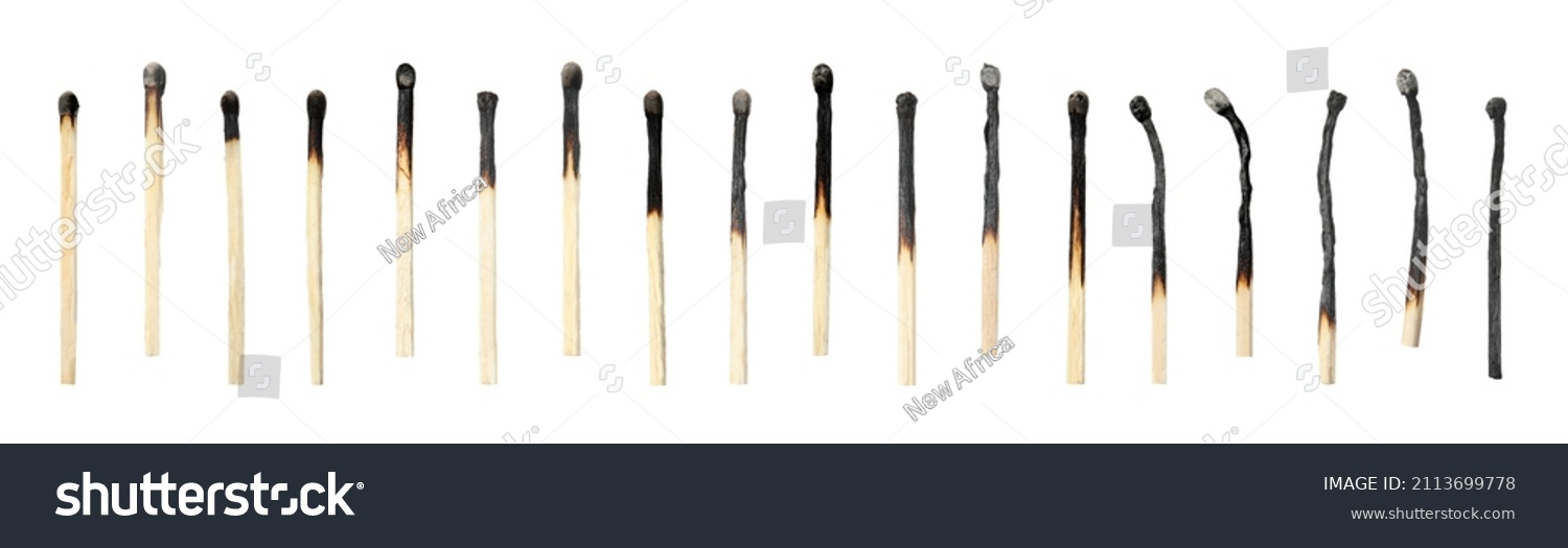 Set with burnt matches on white background. Banner design #2113699778