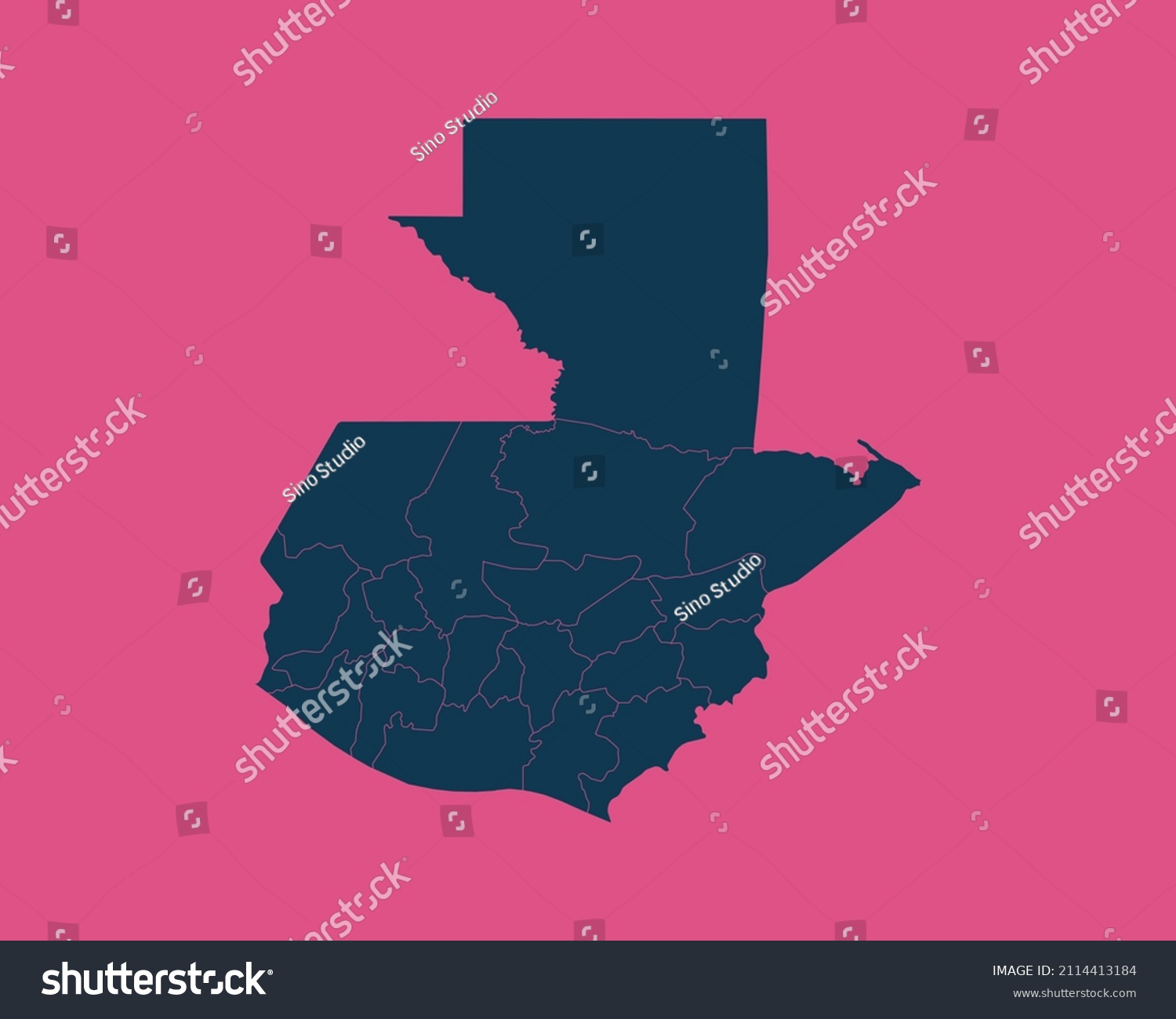 Modern Dark Blue Color High Detailed Border Map Of Guatemala, Isolated on Pink Background Vector Illustration #2114413184