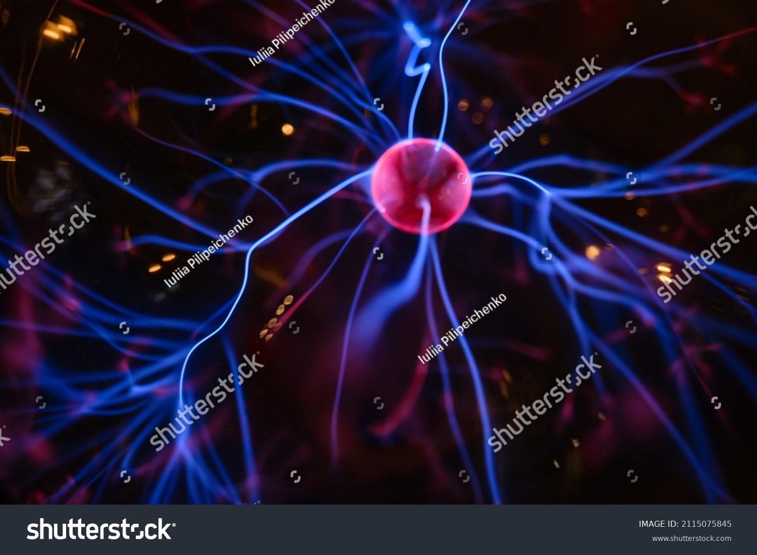 Abstract neuron background. Flashes of purple pink light on a dark background #2115075845
