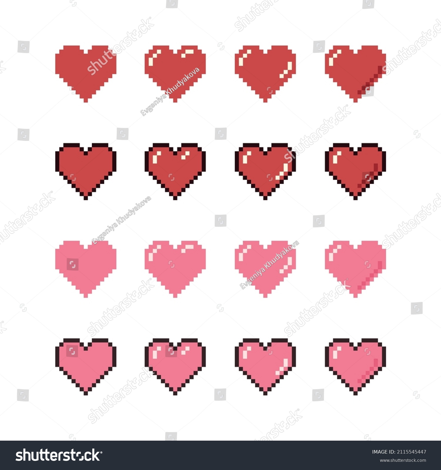 Set of cute cartoon hearts. Pixel art vector - Royalty Free Stock ...