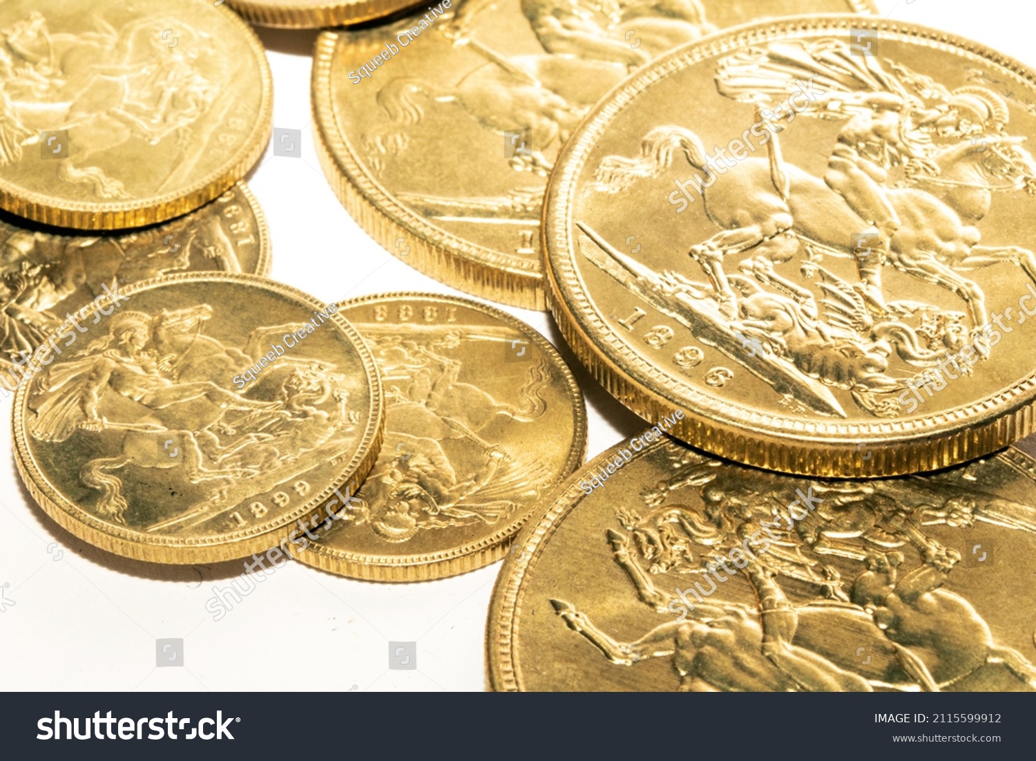 A Gold Sovereign Coins Bullion on a White Background #2115599912