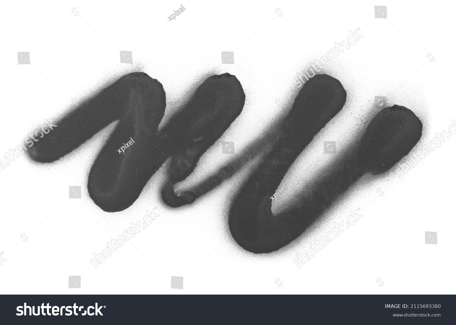Black spray stain in shape curve line isolated on white, photo with clipping path #2115693380