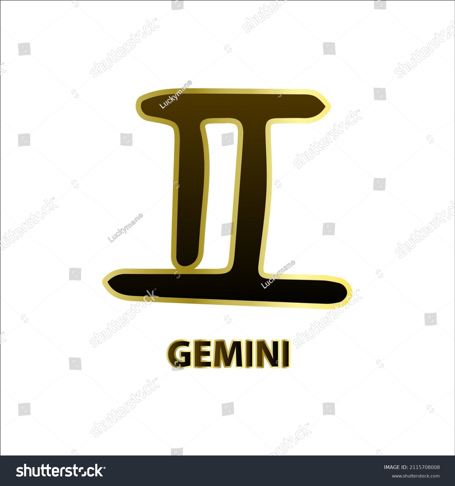 Gemini 12 Zodiac Black Gold Border Isolated Royalty Free Stock