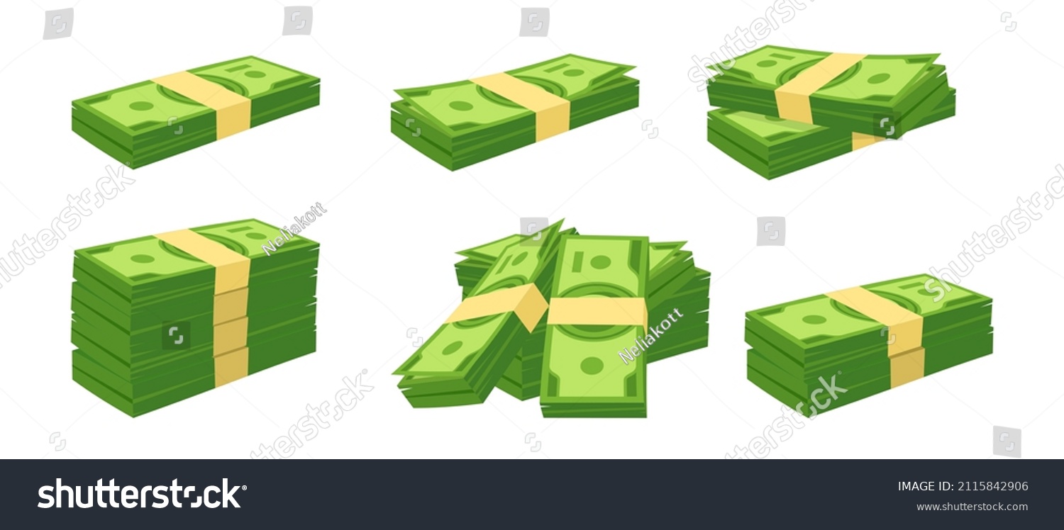 Money cash dollar pile, stack cartoon set. - Royalty Free Stock Vector ...