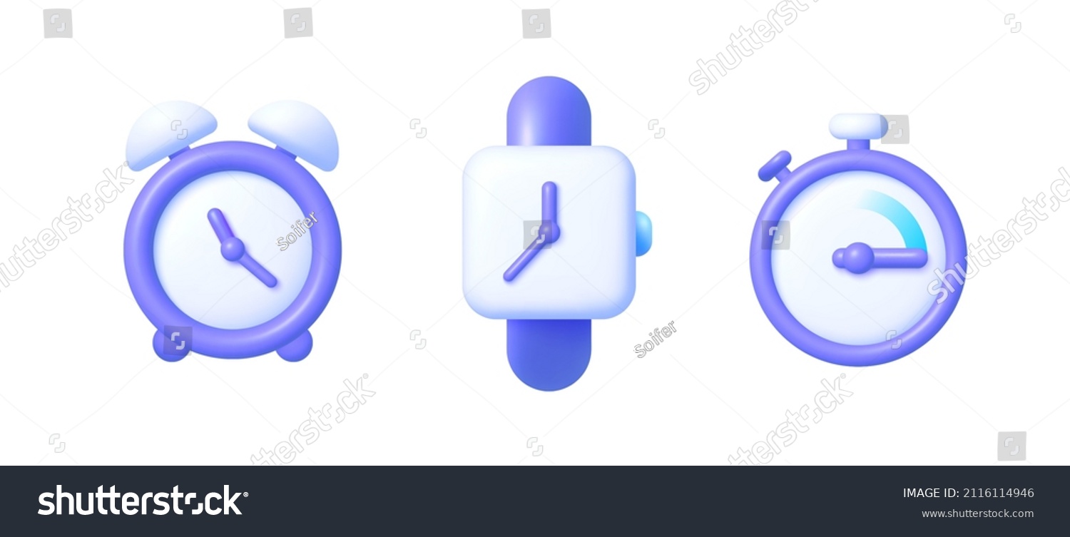 Clock 3d in realistic style on white background. Vintage clock 3d, great design for any purposes. 3d render realistic vector icon. White background. Business concept #2116114946