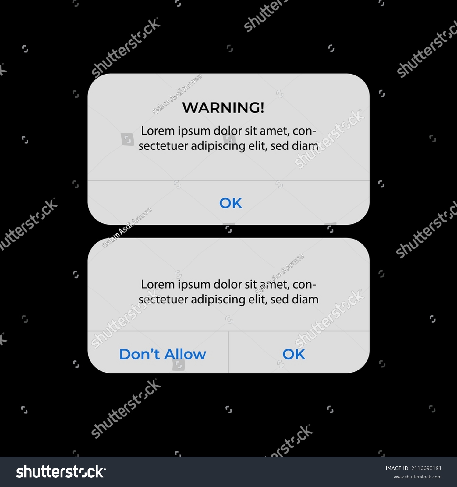 Iphone Notification Boxes Template. Smartphone Warning or Message Interface. Vector illustration. Android. Smartphone #2116698191