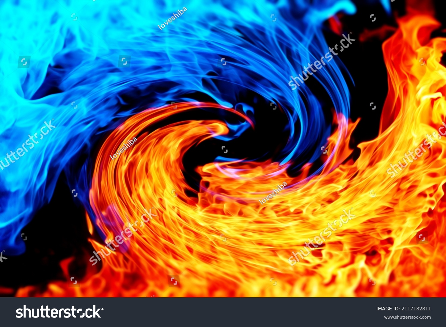 Background image of blue and red flames facing each other #2117182811