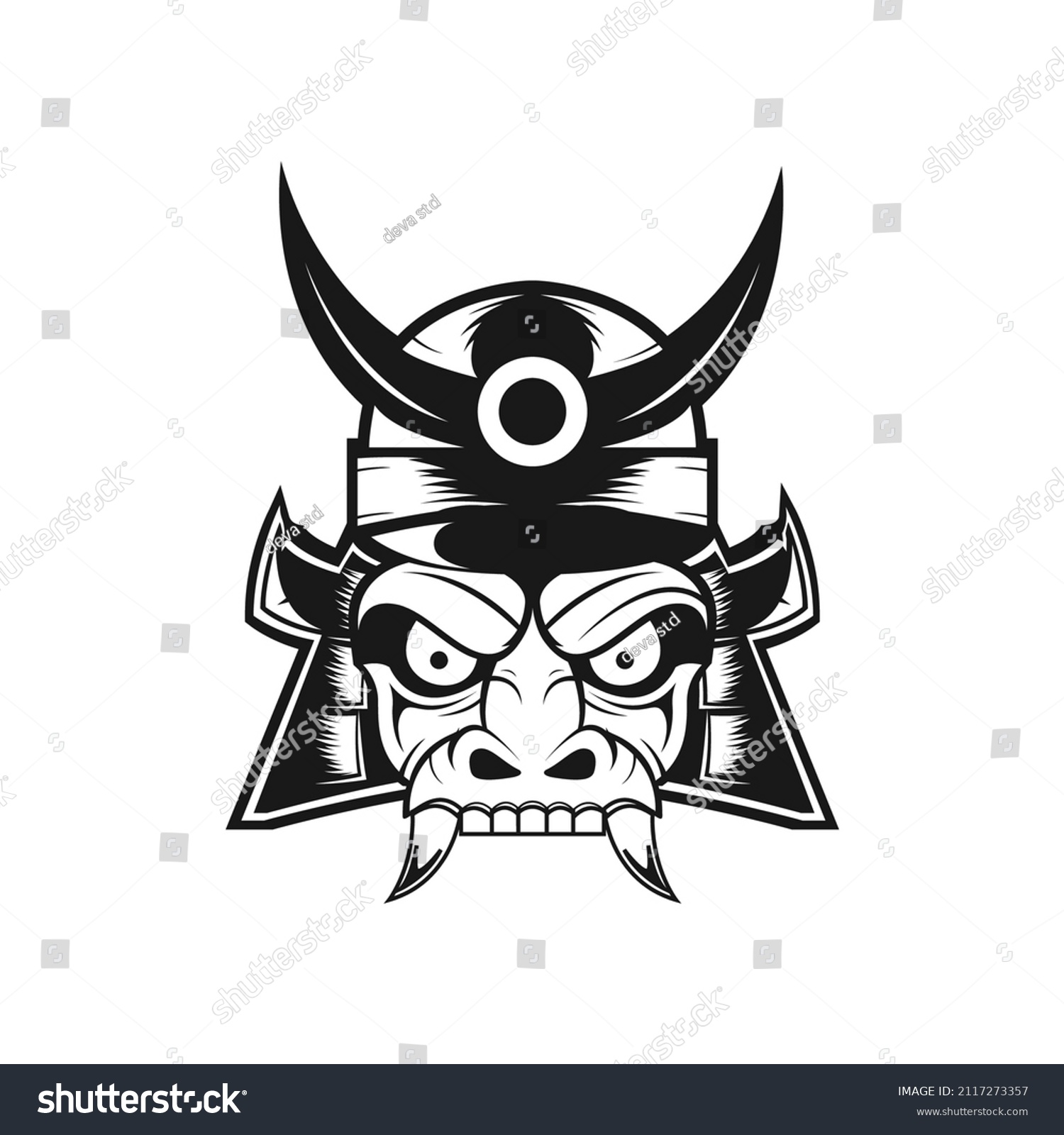 Face Mask Samurai Shogun Demon Logo Design, - Royalty Free Stock Vector 