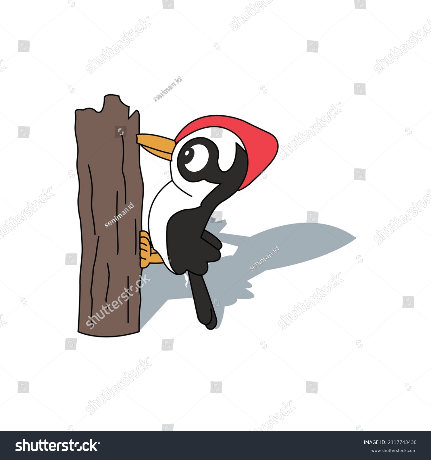 Cute little woodpecker pecking wood - Royalty Free Stock Vector ...