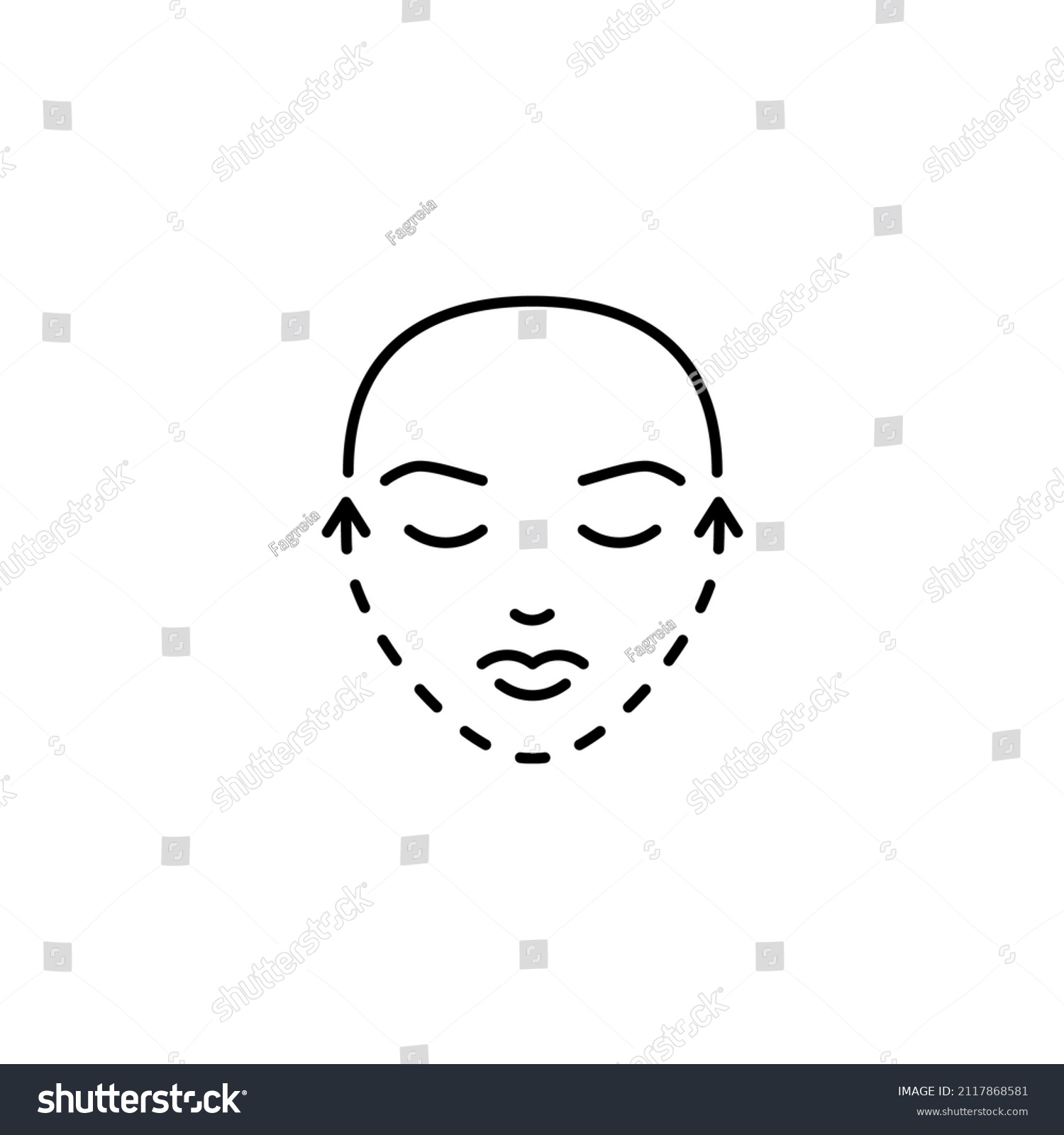 Facelift, face plastic of chin, line icon. Plastic surgery, lifting contour skin. Vector illustration #2117868581