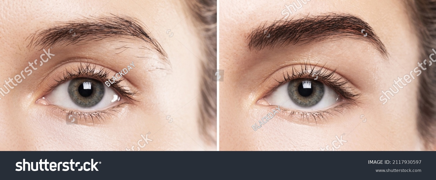 Comparison of female brow after eyebrow shape correction  or permanent makeup #2117930597
