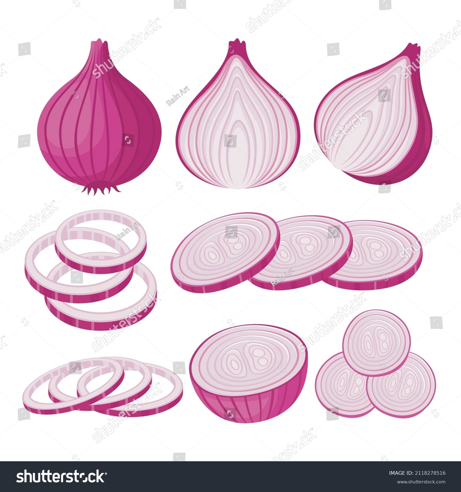 Collection of onion, whole onion, half onion and sliced onion #2118278516