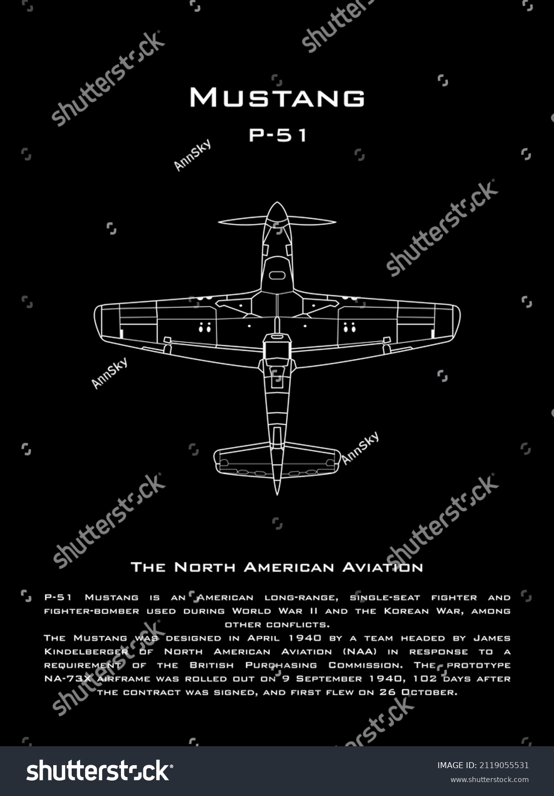 Schematic diagram of the North American P-51 - Royalty Free Stock