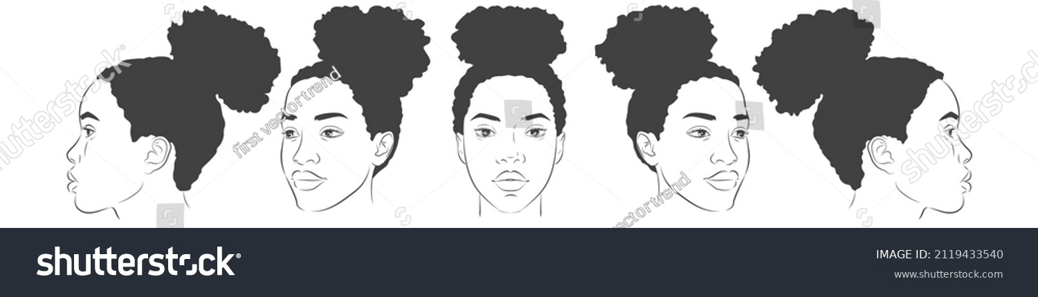 African American woman face. Set of dark-skinned - Royalty Free Stock ...