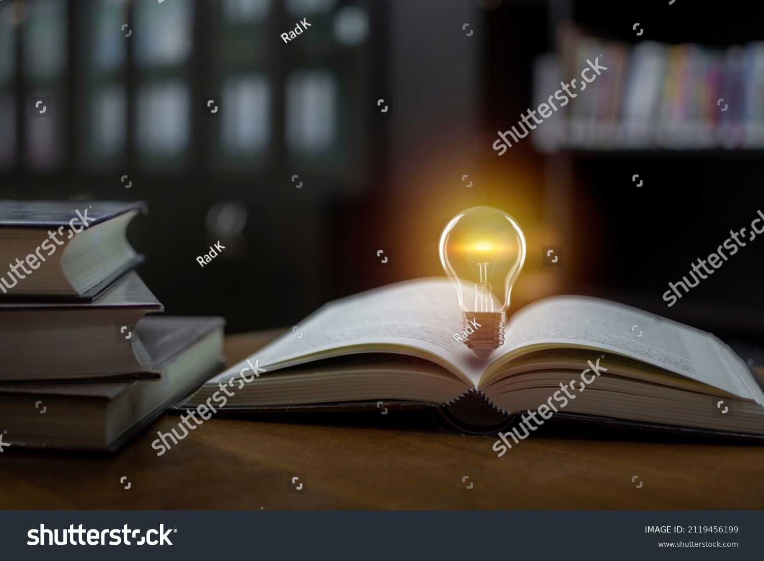 Light bulb on the open book, Idea concept for innovation idea, power of knowledge, power of reading, Self-learning, and education knowledge. #2119456199