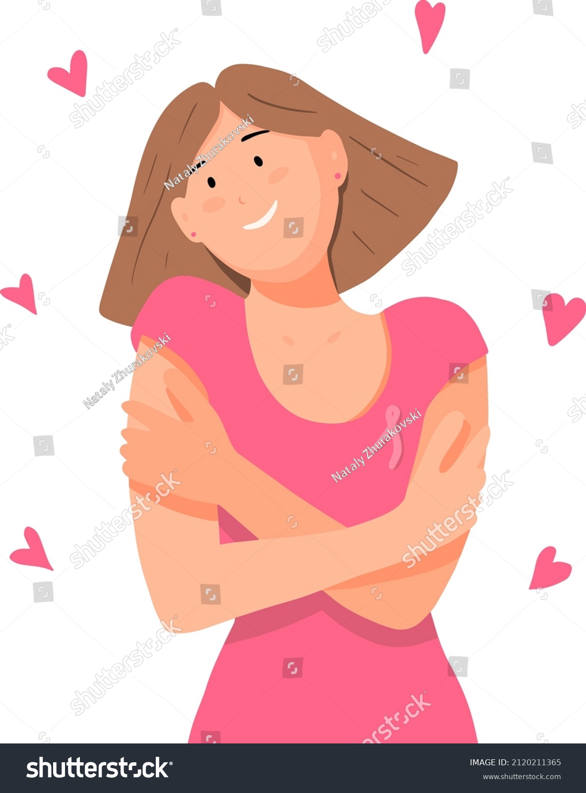 Self Love Romantic Girl Hug Herself Self Care Royalty Free Stock Vector 2120211365 1668