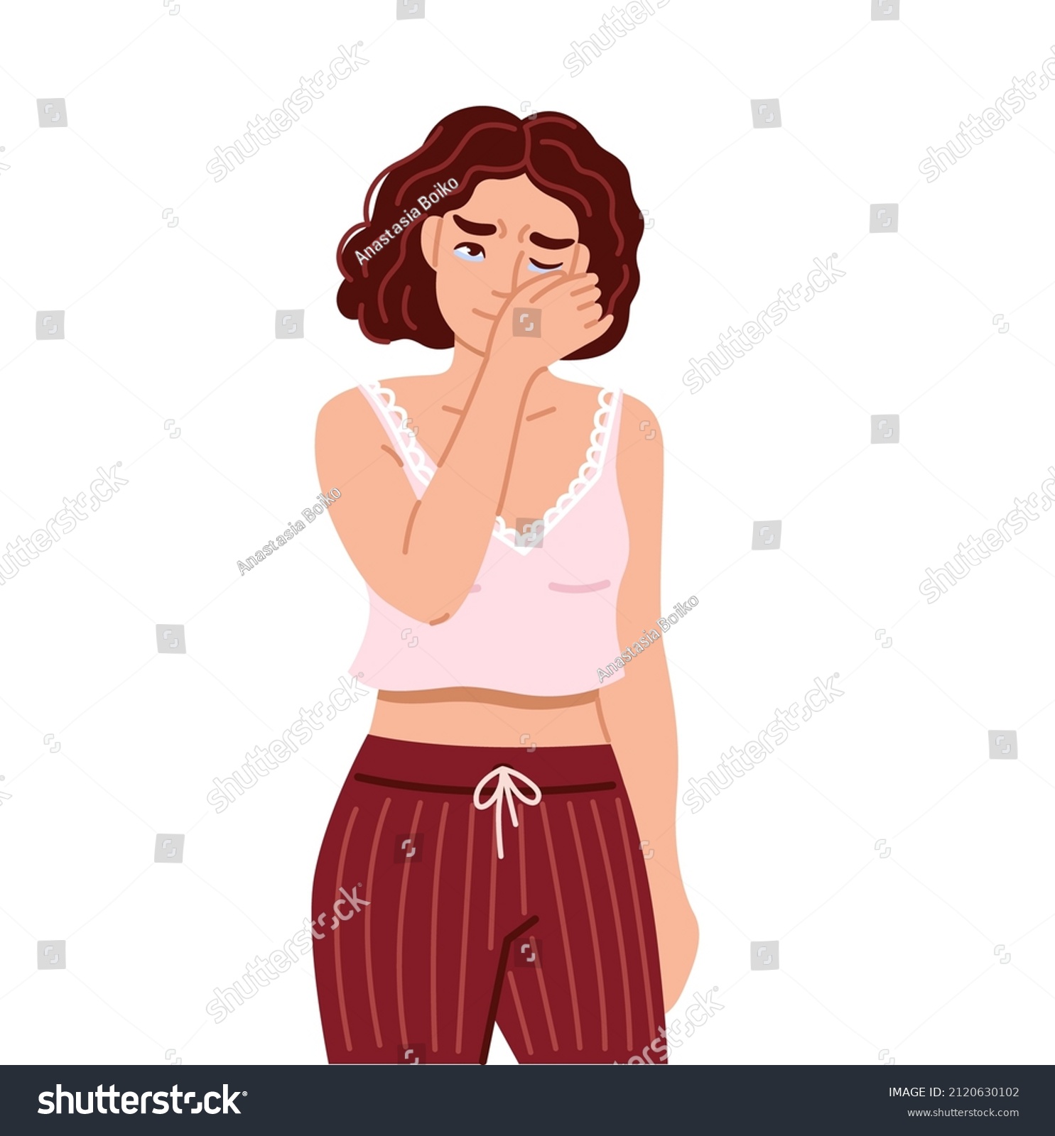 Sad Crying Woman Wipes Away Tears Weeping Royalty Free Stock Vector