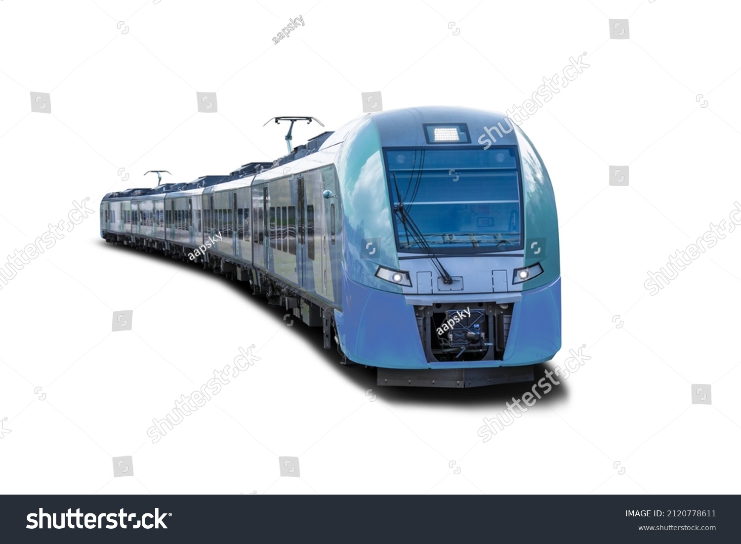 City electric train long train composition from wagons, isolated on white background. #2120778611