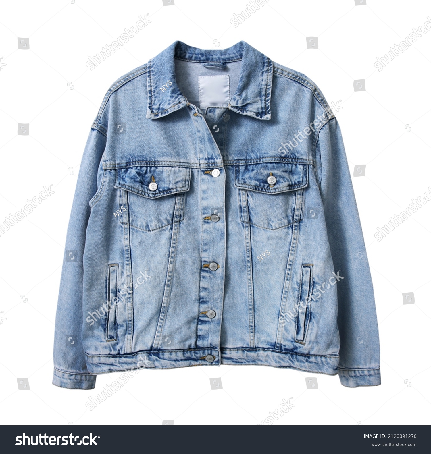 Denim jacket isolated. Blue jean coat on white background.Fashion clothes. Clothing. #2120891270