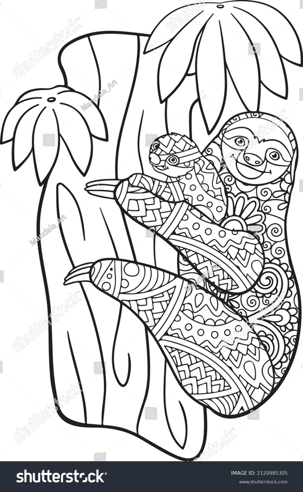 Sloth Mandala Vector And Coloring Page, #2120985305