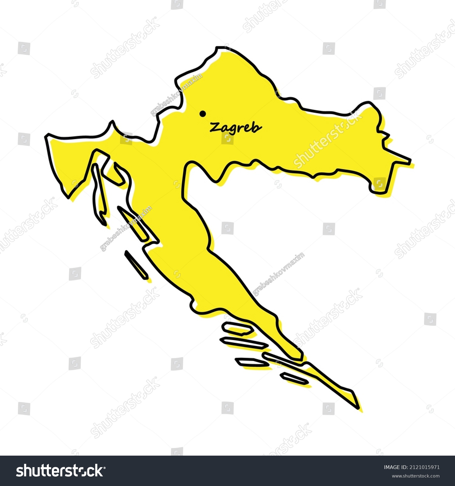 Simple Outline Map Of Croatia With Capital Royalty Free Stock Vector 2121015971