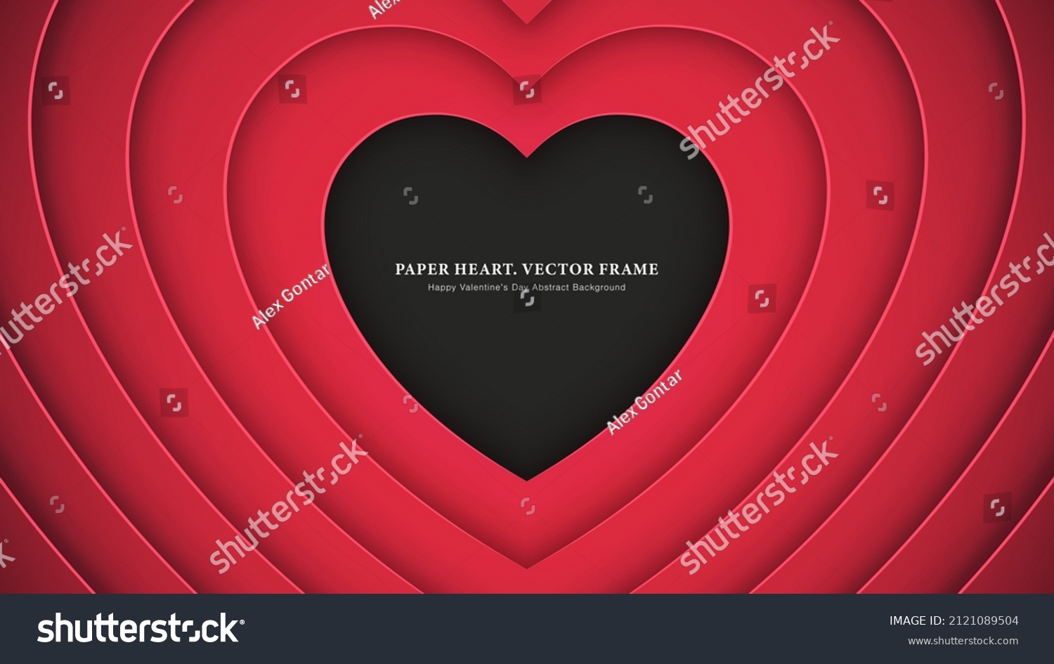 Crimson Papercut Layered Paper Heart Frame Happy Valentine's Day Background. 3D Cutout Cardboard Decorative Red Heart Shapes Love Symbol Romantic Art Wallpaper. Valentines Day Heart Border #2121089504