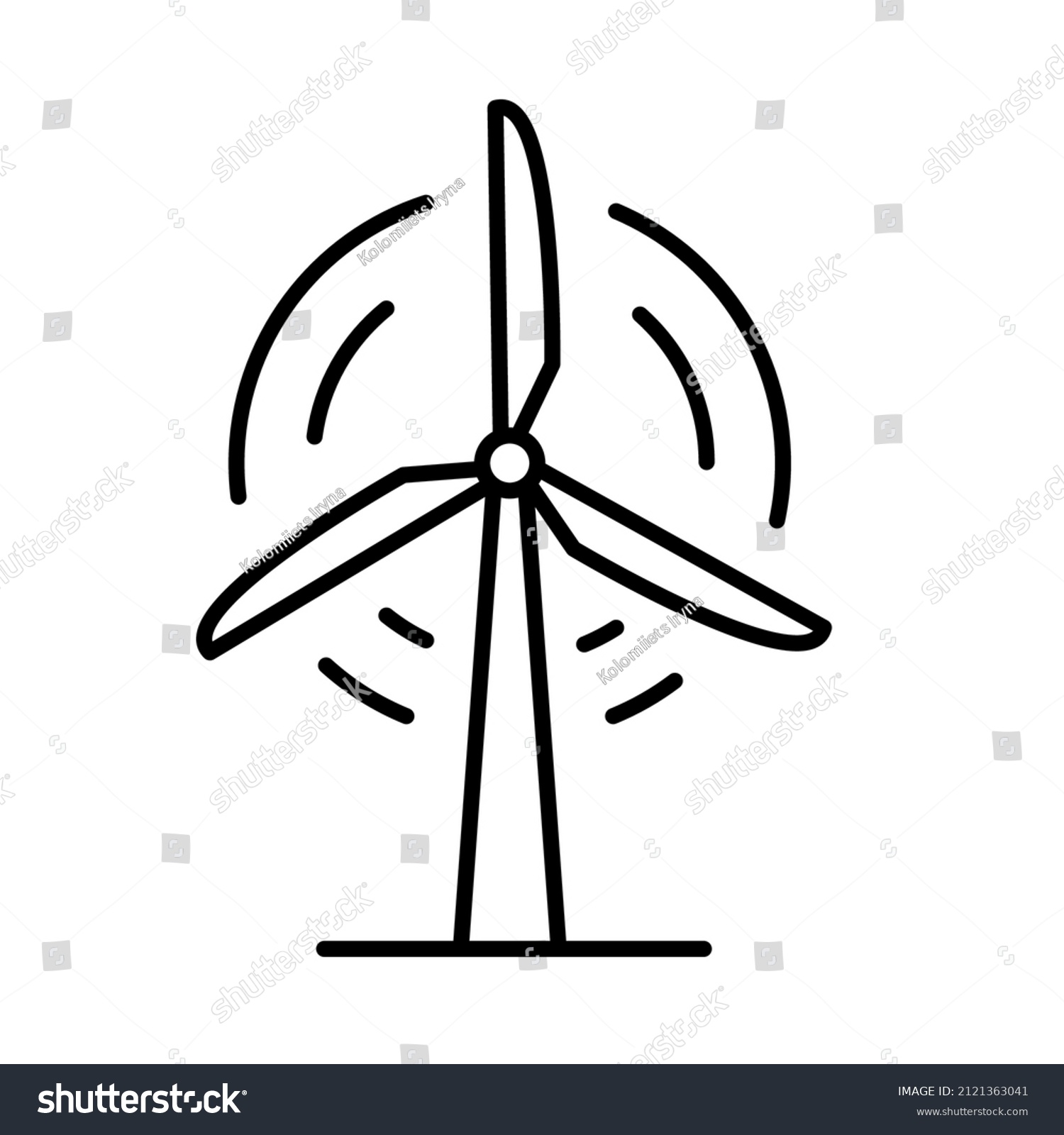 Wind power plant. Wind turbine. Sustainable and alternative energy. Renewable and clean energy. Editable stroke. Vector #2121363041
