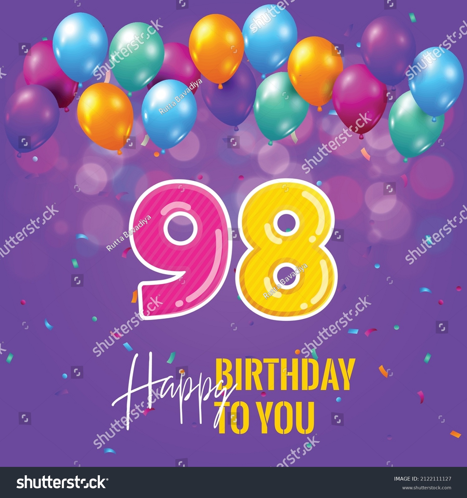 Happy 98th Birthday Greeting Card Vector Royalty Free Stock Vector