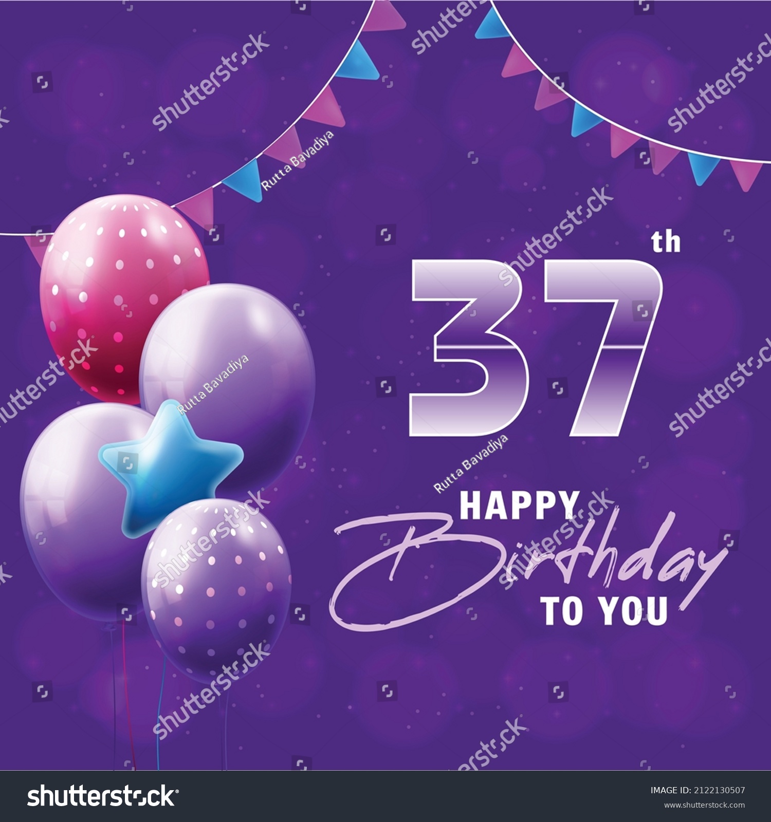 Happy 37th birthday, greeting card, vector - Royalty Free Stock Vector ...