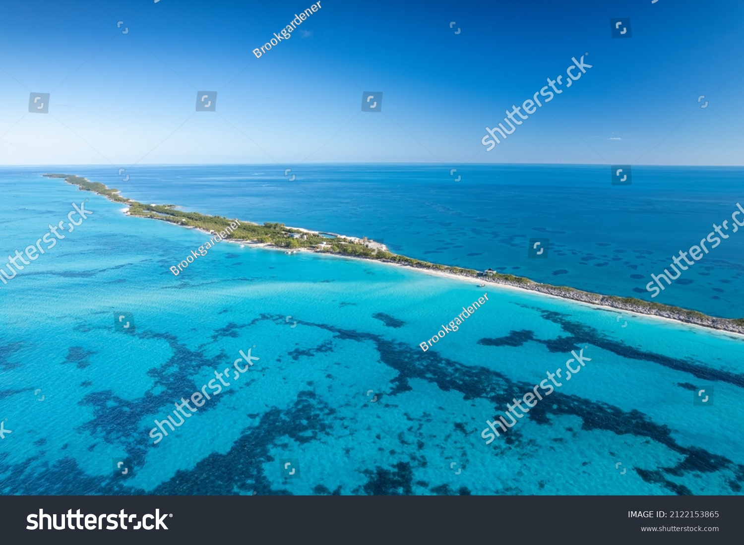 The drone panoramic view of Rose island, Bahamas. It is a small island in the Bahamas that lies 5 kilometres east of Paradise Island, which lies directly off of New Providence Island. #2122153865