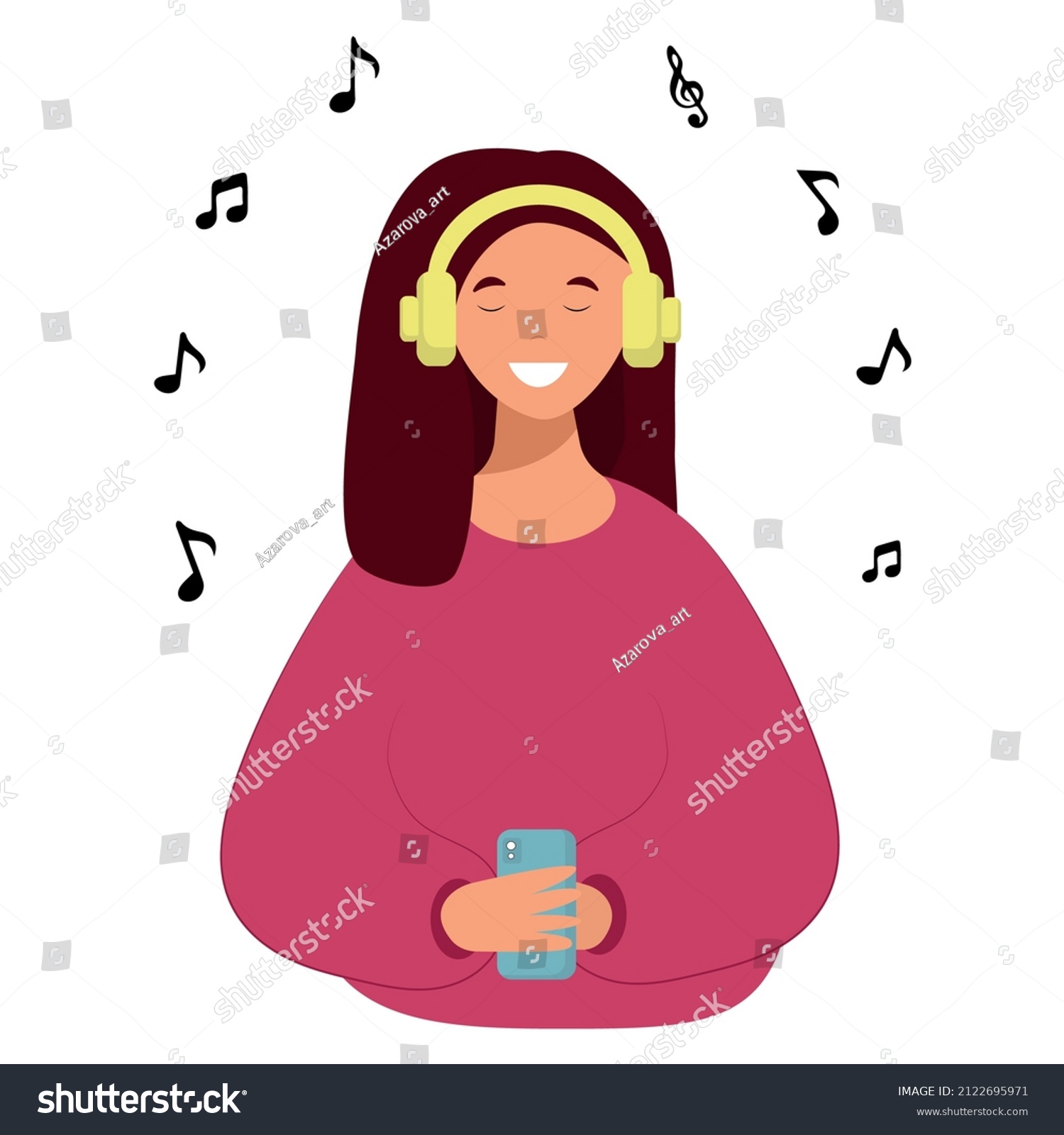 Beautiful young girl in headphones listening to Royalty Free Stock