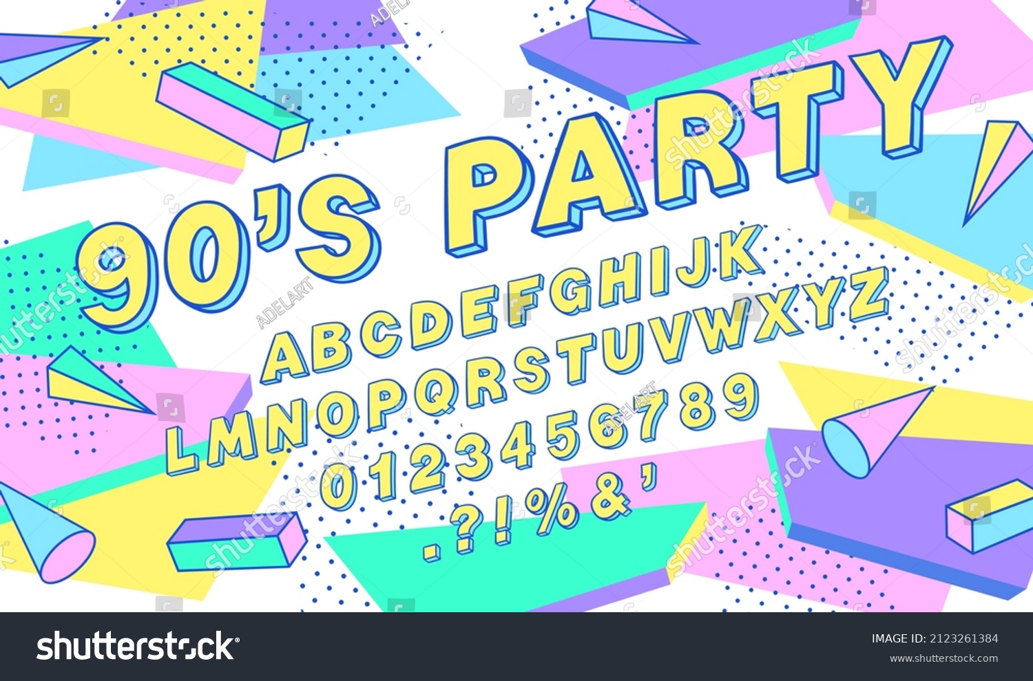 90s Style Font Alphabet Doodle Font Colorful Royalty Free Stock