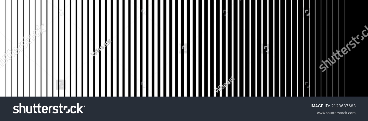 Line pattern. Vertical straight background. Black abstract texture with parallel lines from thick to thin. Vertical straight stripes. Digital velocity lines on screen. Vector. #2123637683