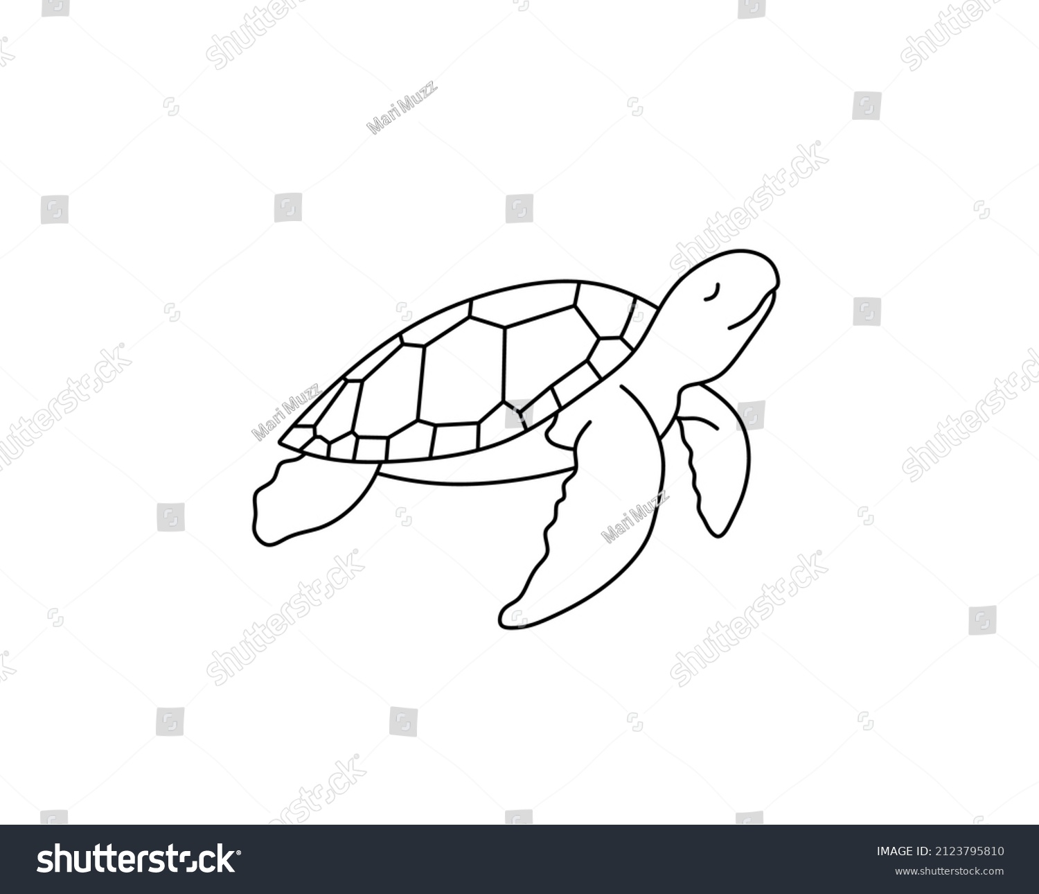 Vector Isolated Cute Cartoon Swimming Sea Turtle Royalty Free Stock