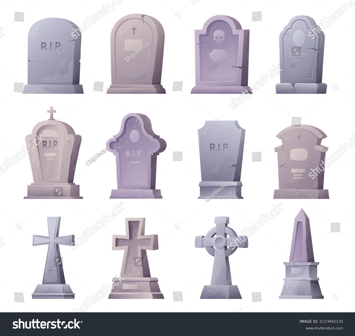 Collection isometric tombstones and grave - Royalty Free Stock Vector ...