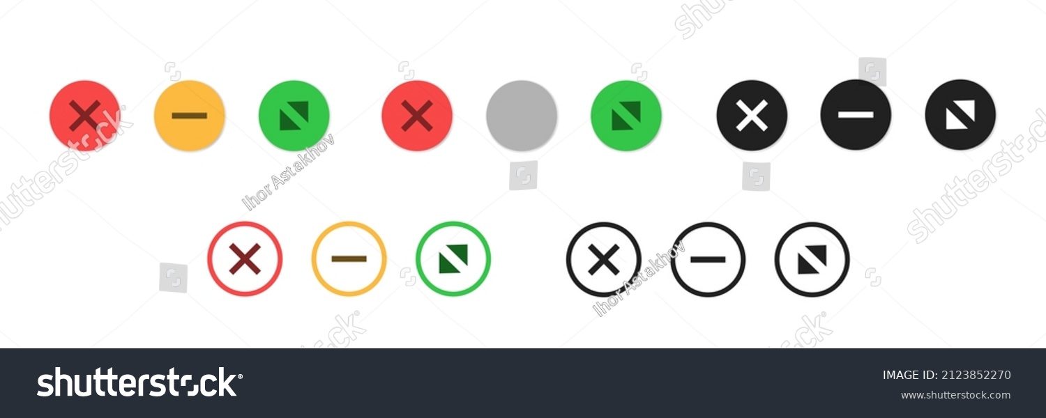Multicolor web buttons. Maximize and minimize round buttons . Vector isolated window browser icon. Close window, colorful symbol. 10 eps #2123852270