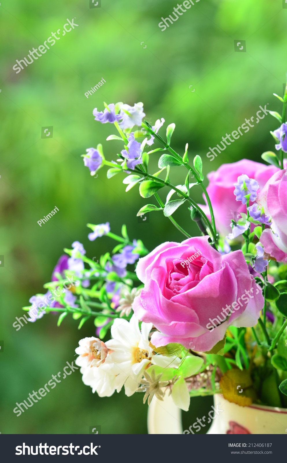 Good Morning With Bouquet Of Flowers Stock Photo 212406187