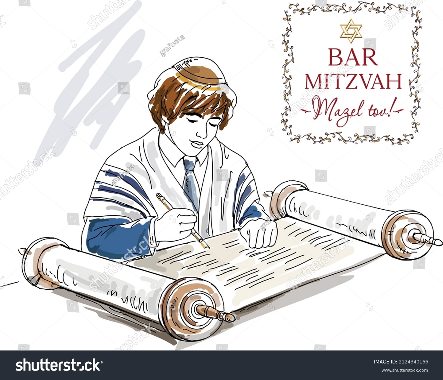 Jewish Boy Reading Torah Scroll On Bar Mitzvah - Royalty Free Stock ...