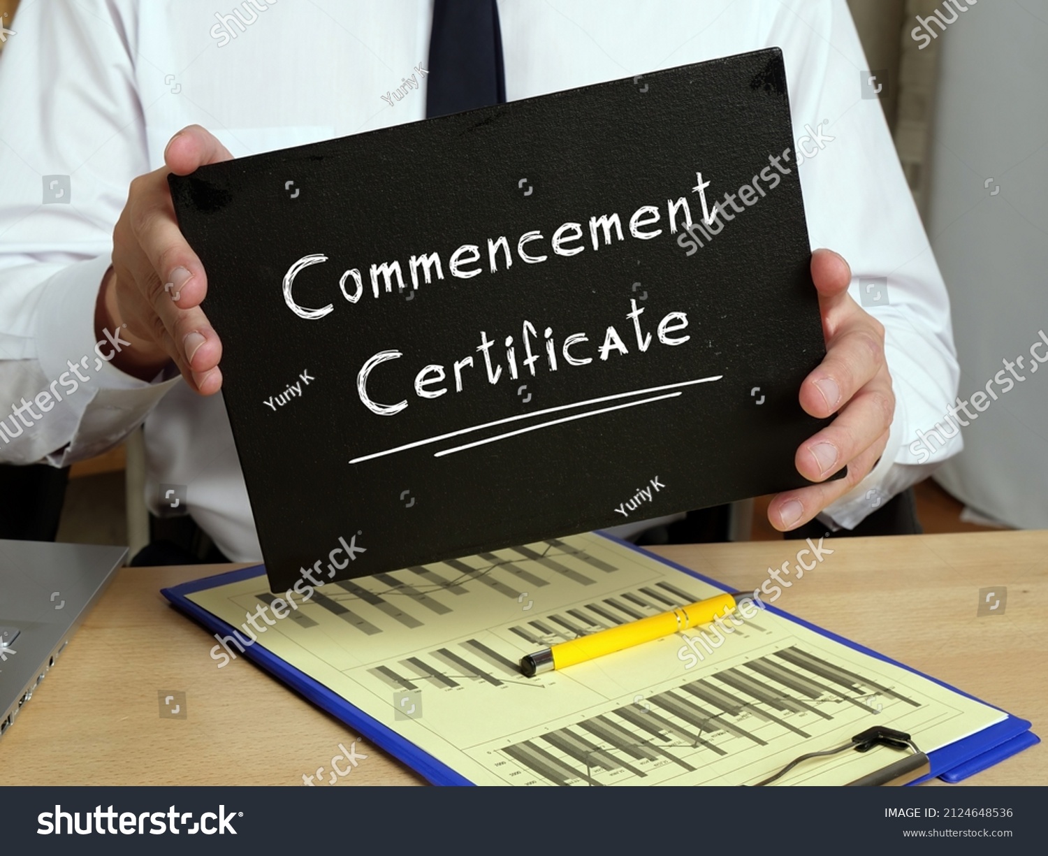 Business concept meaning Commencement Certificate with inscription on the sheet.
 #2124648536