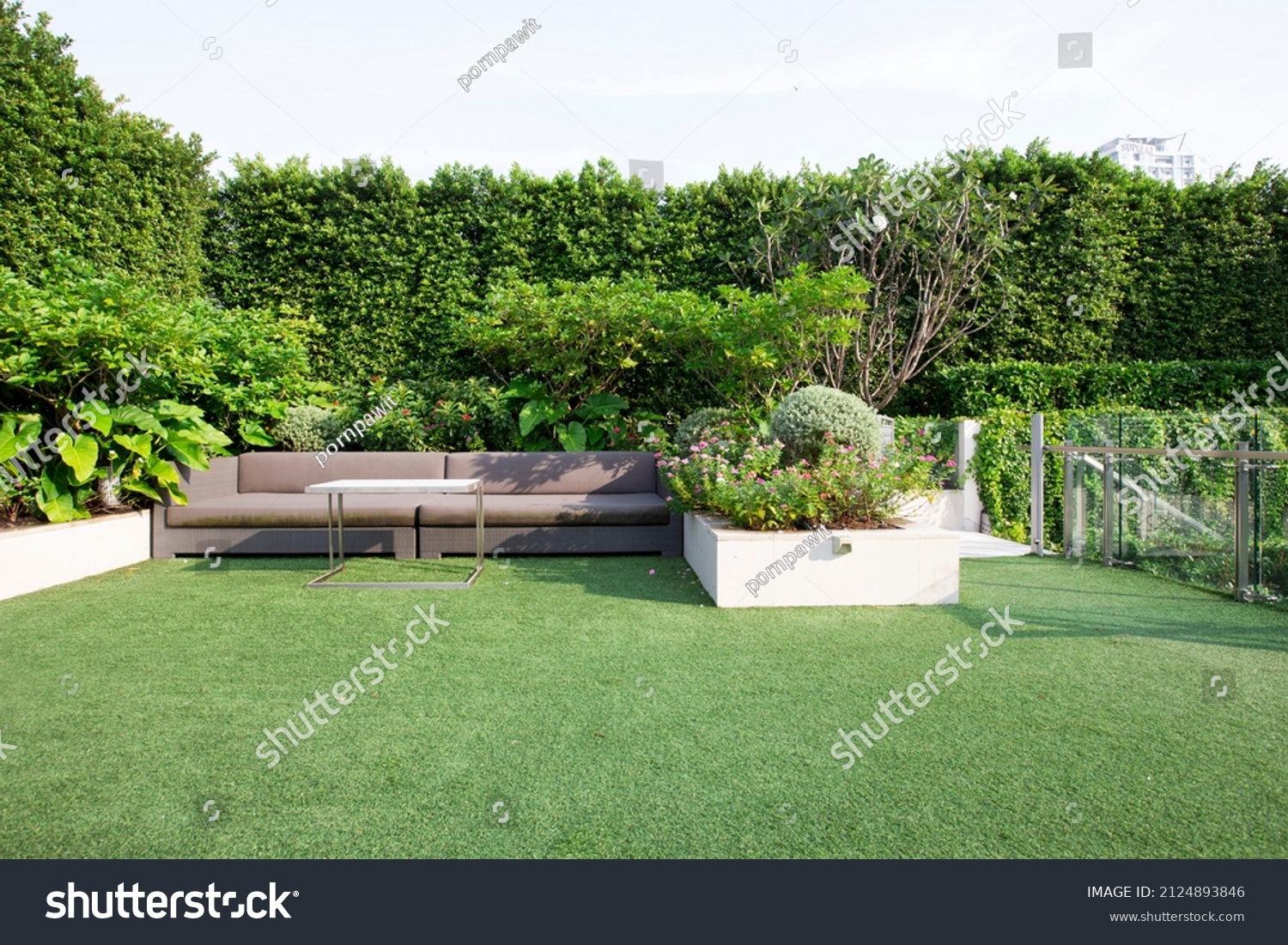 Modern Sofa and furniture on rooftop garden. #2124893846