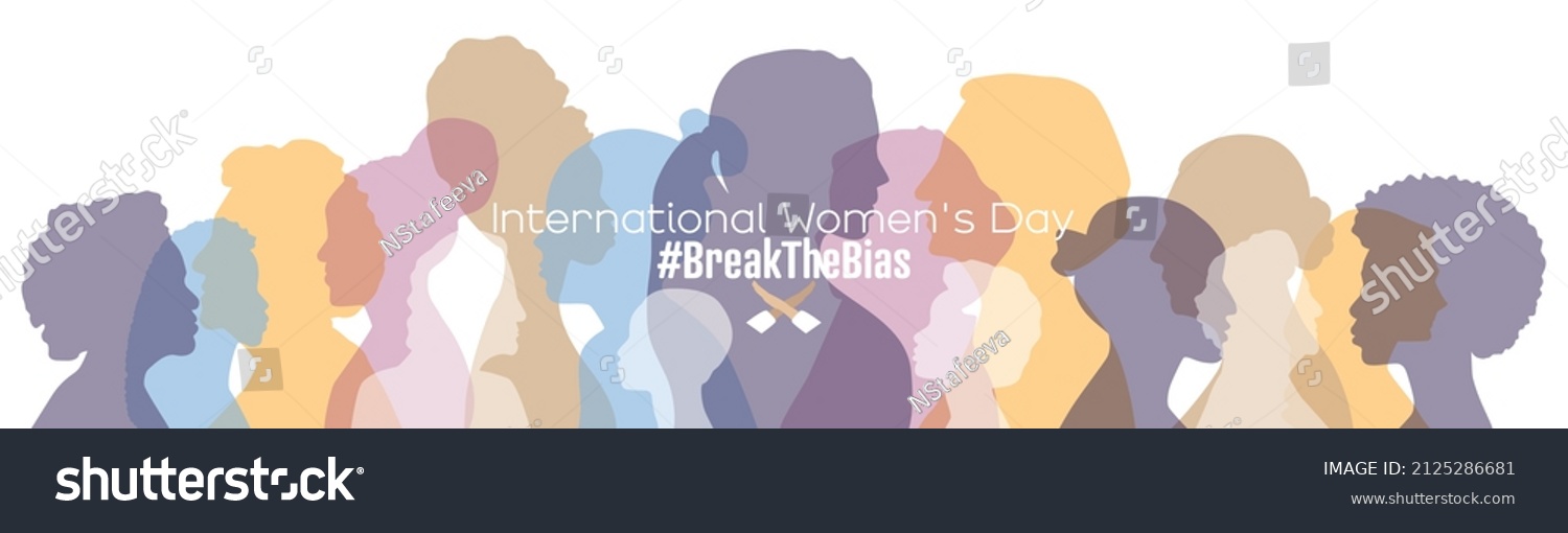 International Women's Day banner. #BreakTheBias Women of different ages stand together. #2125286681
