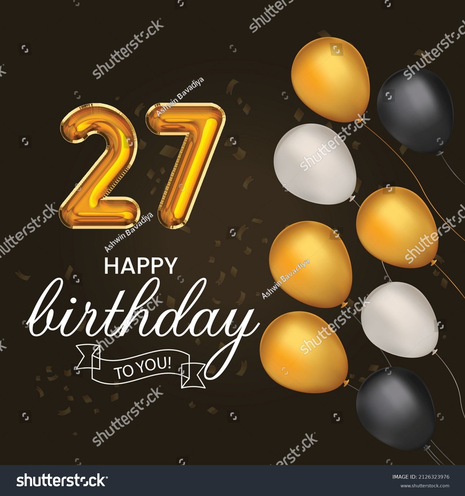 Happy 27th Birthday, Greeting Card, Vector - Royalty Free Stock Vector 