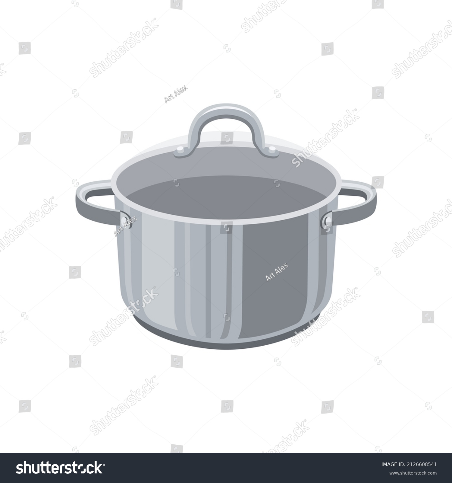 Steel cooking pot with lid. Cartoon saucepan, - Royalty Free Stock ...